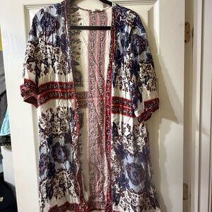 Maurices Red and Blue Patterned Kimono Size small